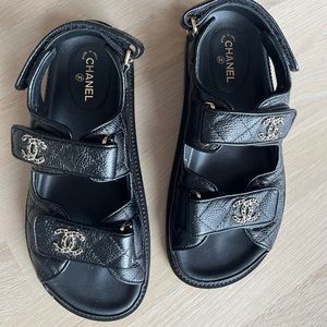 Slightly used black chanel dad sandals